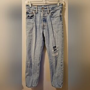 Levis Premium 501 Original Cropped Jeans Button Fly Big E Distressed Women 25x26